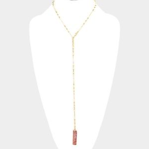 Pink Raw Druzy Drop Y-Necklace